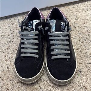 P 448 Black Suede Low-Top Sneakers with Silver Accents